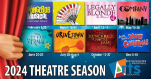 Our 2024 Branson Theatre Season includes The SpongeBob Musical, Learned Ladies, Legally Blonde The Musical JR, Company, The Little Mermaid JR, Urinetown The Musical, The Hunchback of Notre Dame, and Irving Berlin’s White Christmas The Musical at the Historic Owen Theatre in downtown Branson, Missouri.